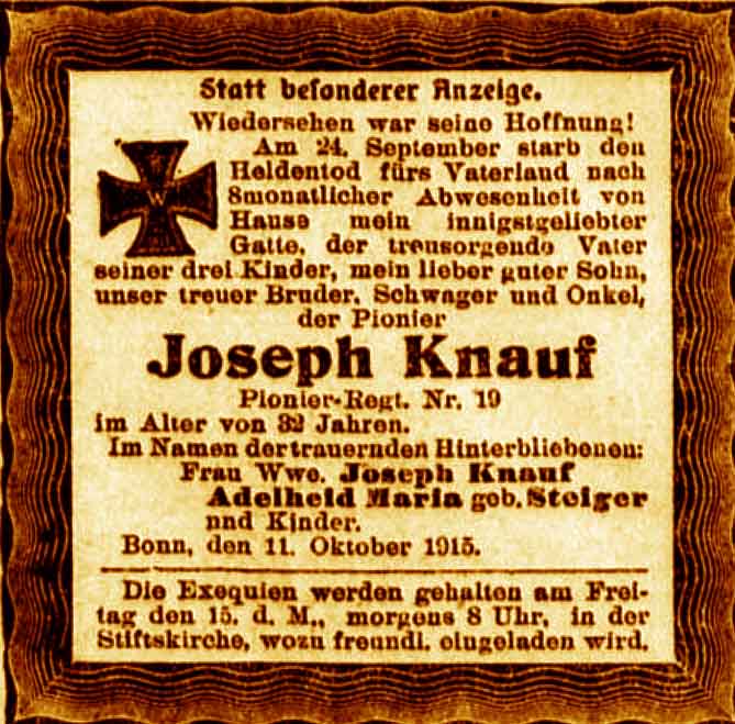 Anzeige im General-Anzeiger vom 12. Oktober 1915