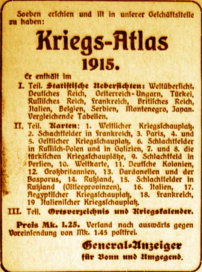 Anzeige im General-Anzeiger vom 15. Oktober 1915