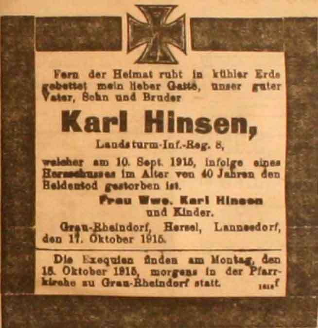 Anzeige in der Deutschen Reichs-Zeitung vom 17. Oktober 1915