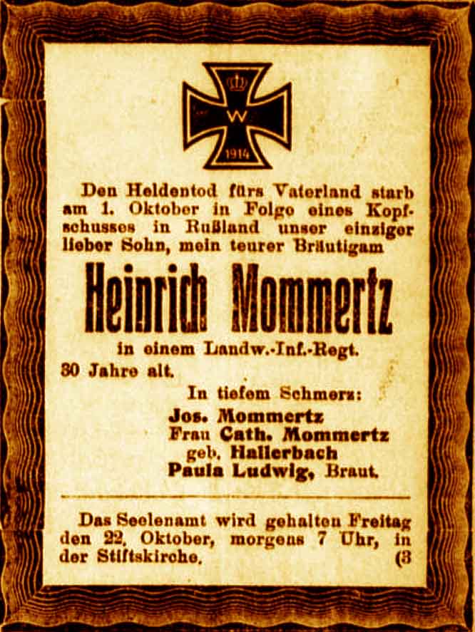 Anzeige im General-Anzeiger vom 20. Oktober 1915