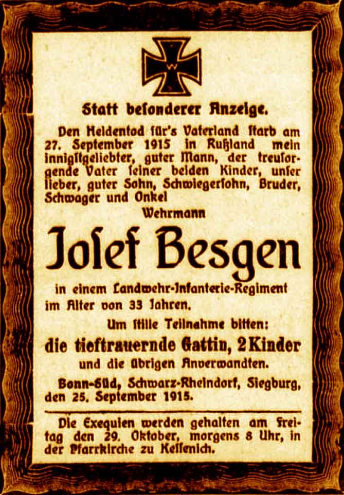 Anzeige im General-Anzeiger vom 26. Oktober 1915