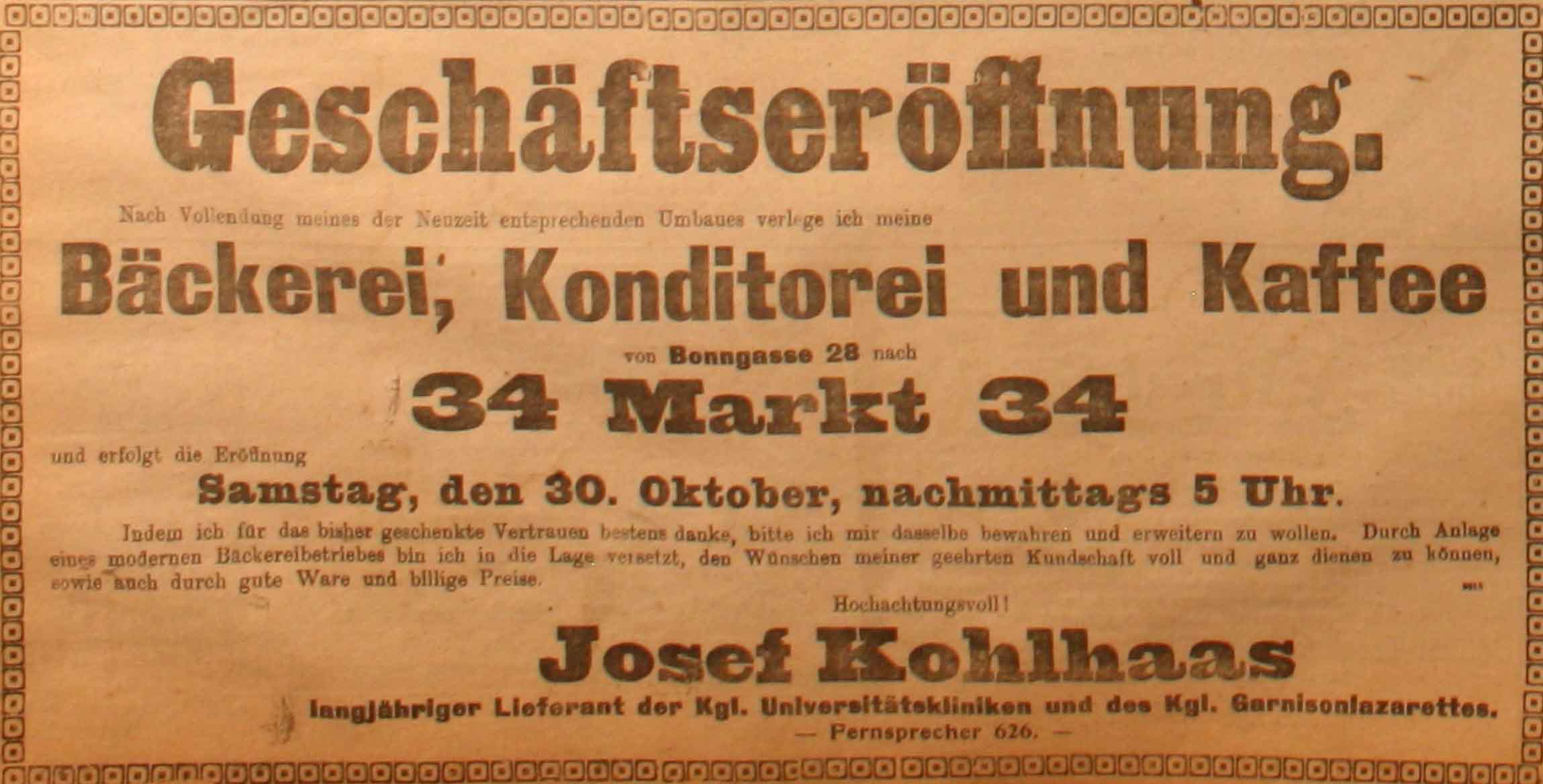 Anzeige in der Deutschen Reichs-Zeitung vom 30. Oktober 1915