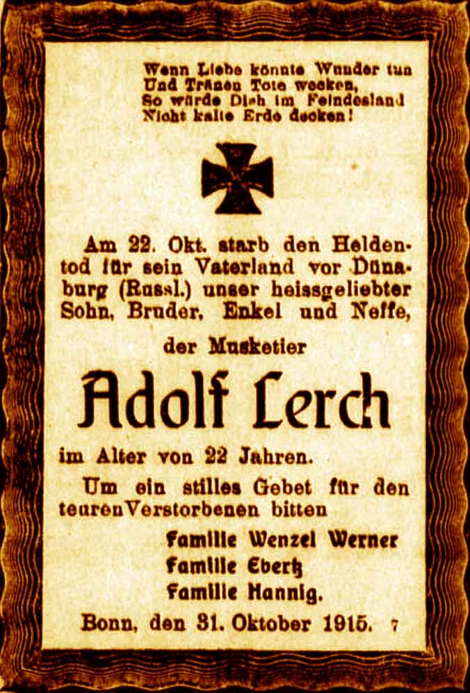 Anzeige im General-Anzeiger vom 31. Oktober 1915