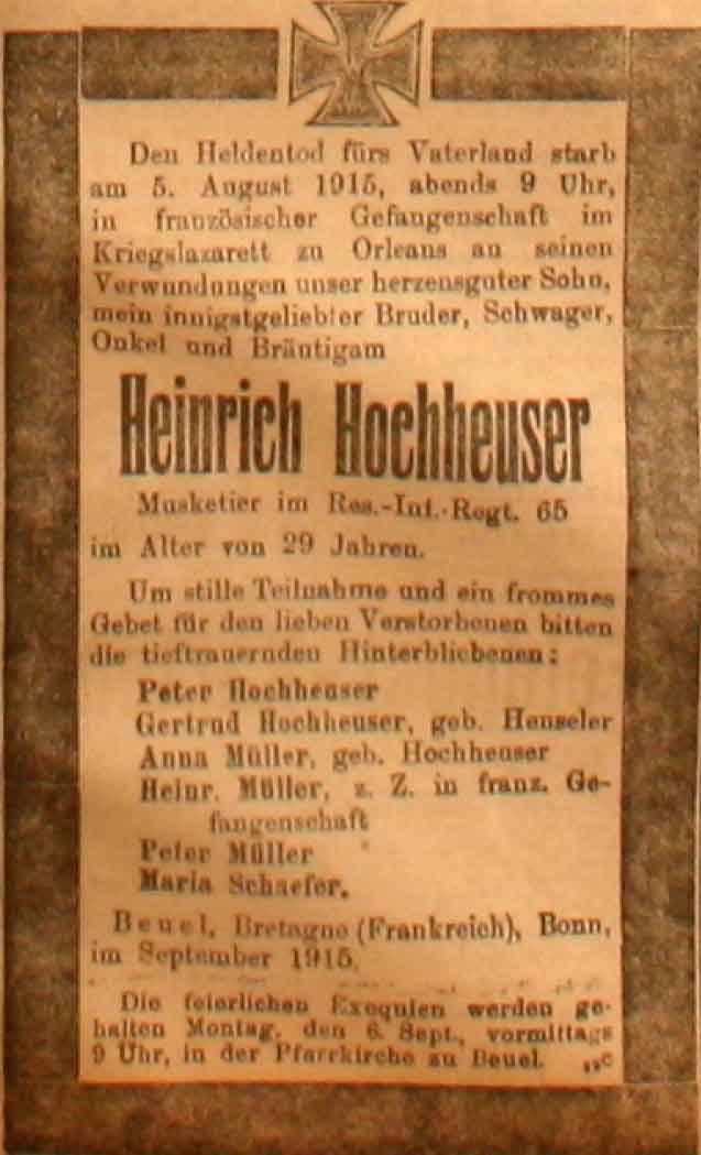 Anzeige in der Deutschen Reichs-Zeitung vom 3. September 1915