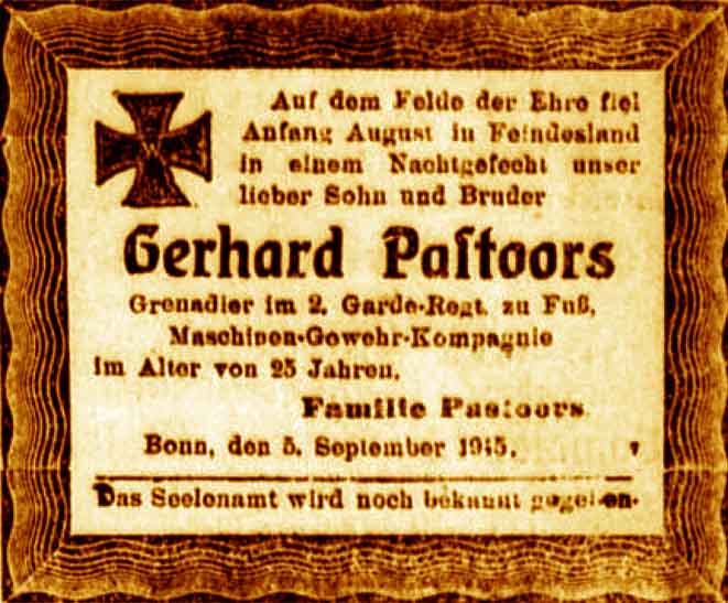 Anzeige im General-Anzeiger vom 5. September 1915