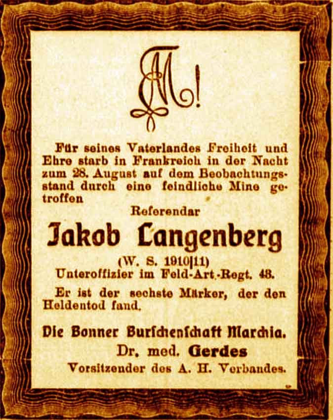 Anzeige im General-Anzeiger vom 10. September 1915