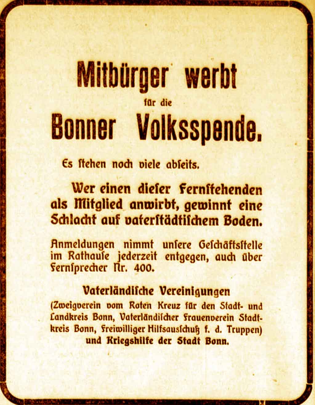 Anzeige im General-Anzeiger vom 10. September 1915