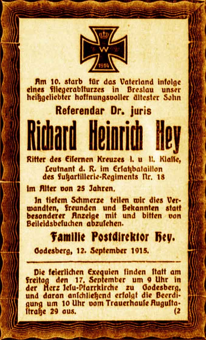Anzeige im General-Anzeiger vom 14. September 1915