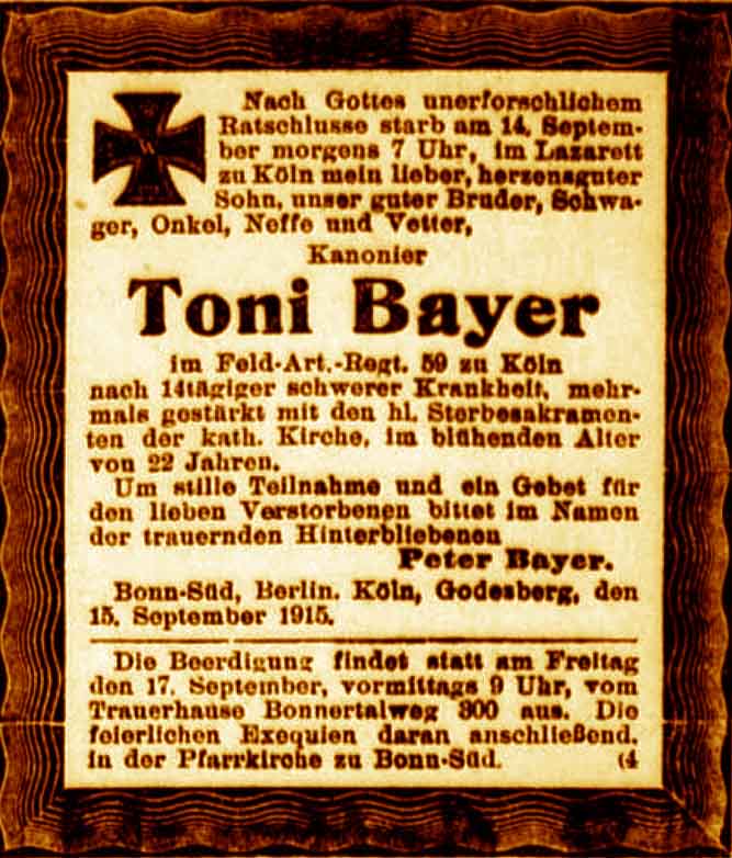 Anzeige im General-Anzeiger vom 16. September 1915