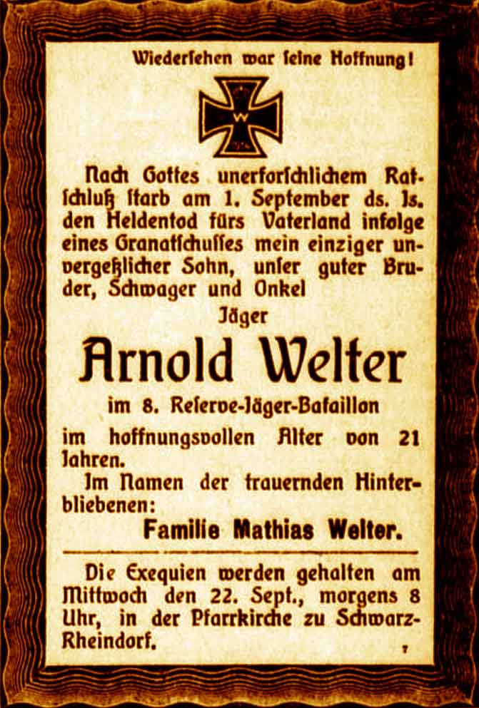 Anzeige im General-Anzeiger vom 19. September 1915