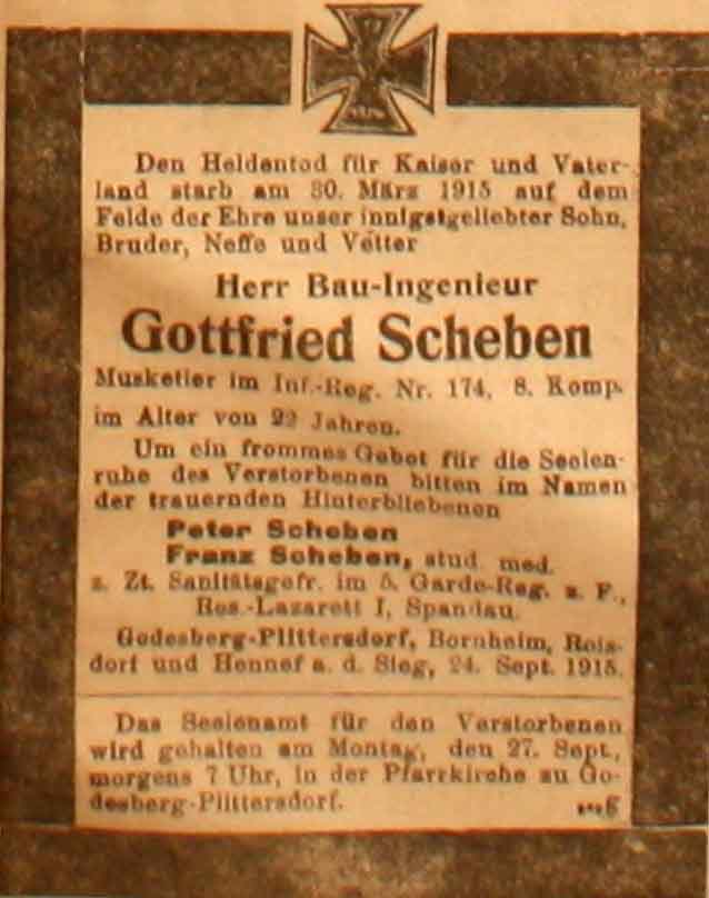 Anzeige in der Deutschen Reichs-Zeitung vom 26. September 1915