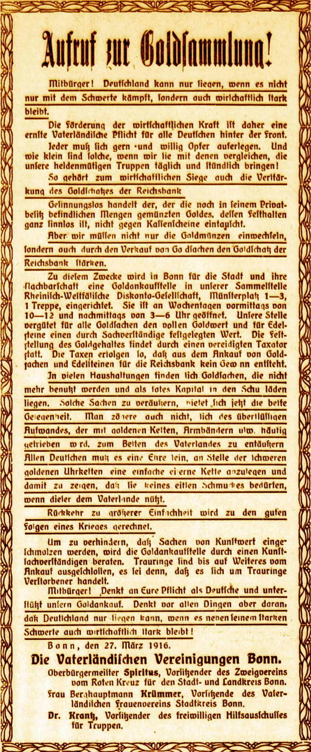 Anzeige im General-Anzeiger vom 1. April 1916