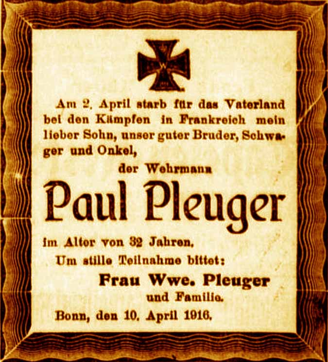 Anzeige im General-Anzeiger vom 10. April 1916