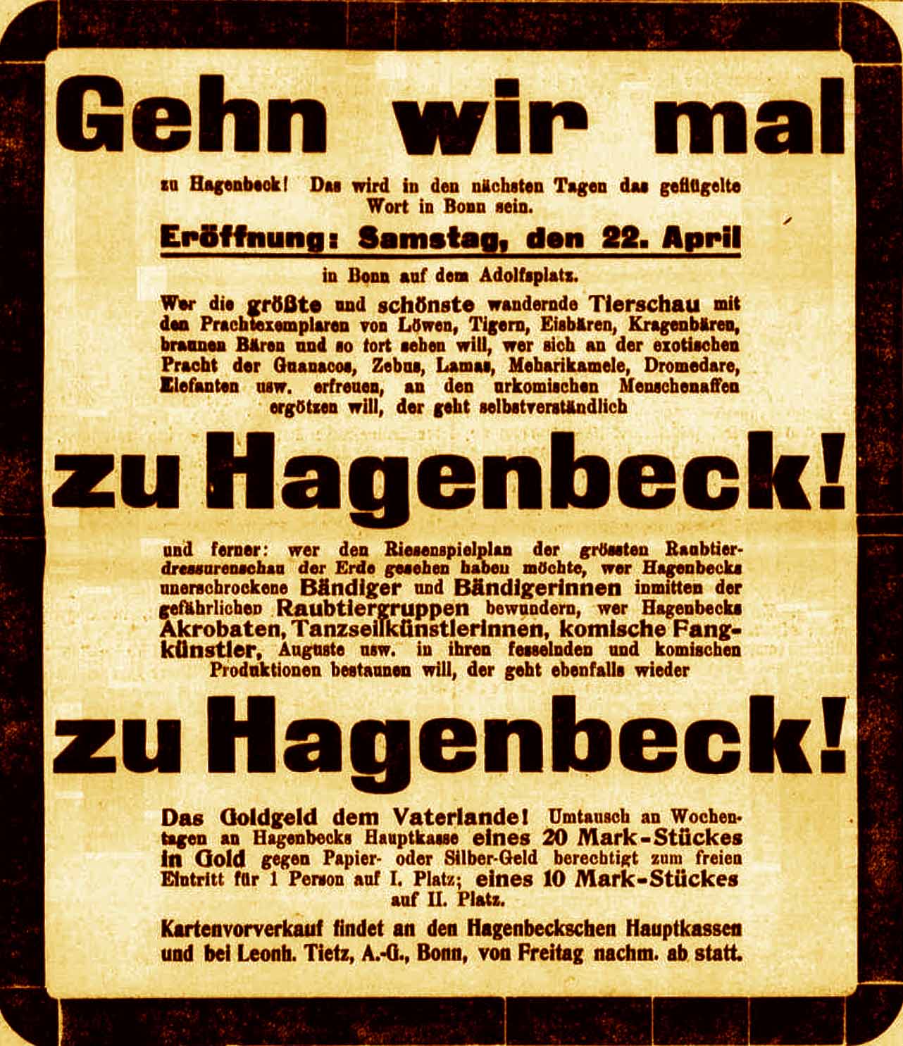 Anzeige in der Bonner Zeitung vom 19. April 1916