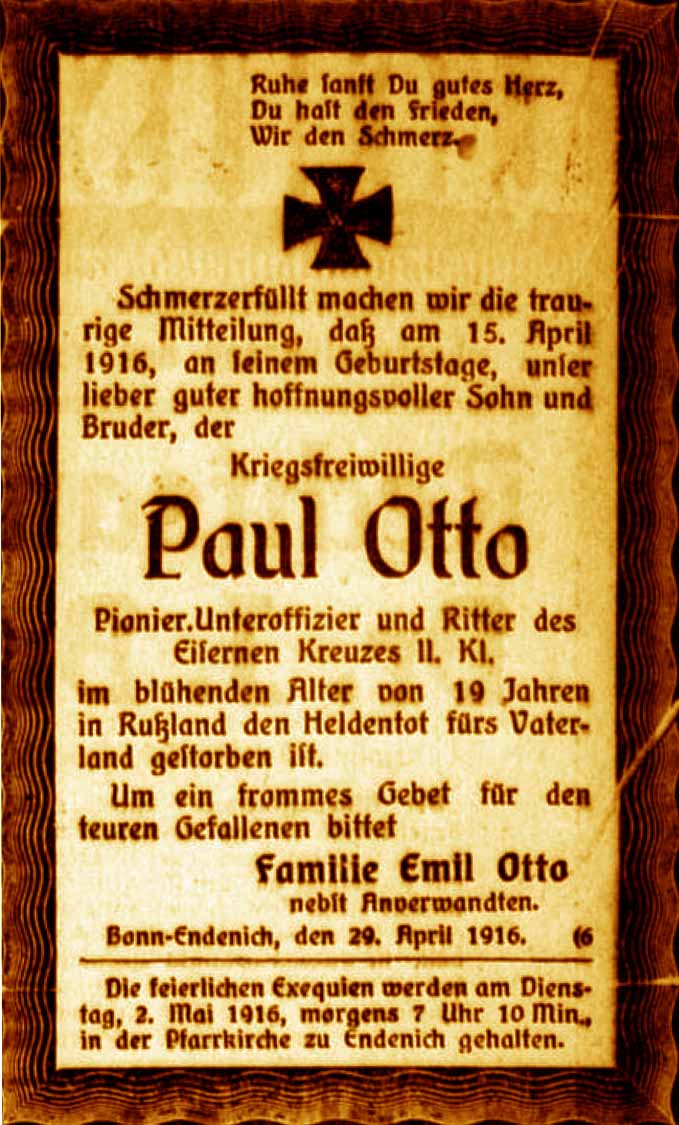 Anzeige im General-Anzeiger vom 29. April 1916