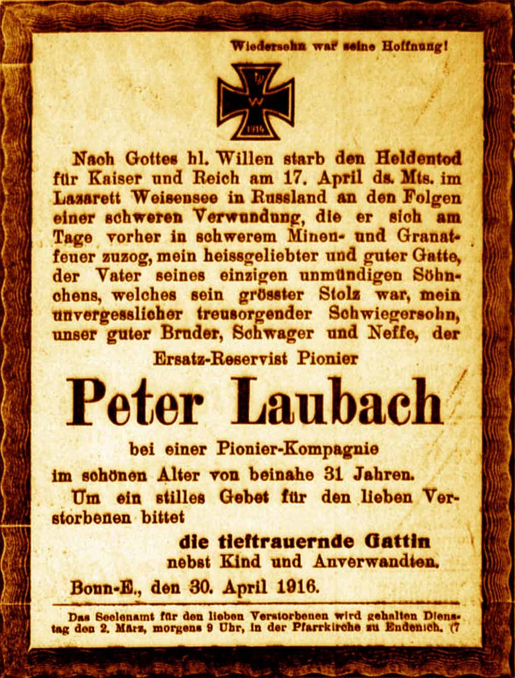 Anzeige im General-Anzeiger vom 30. April 1916