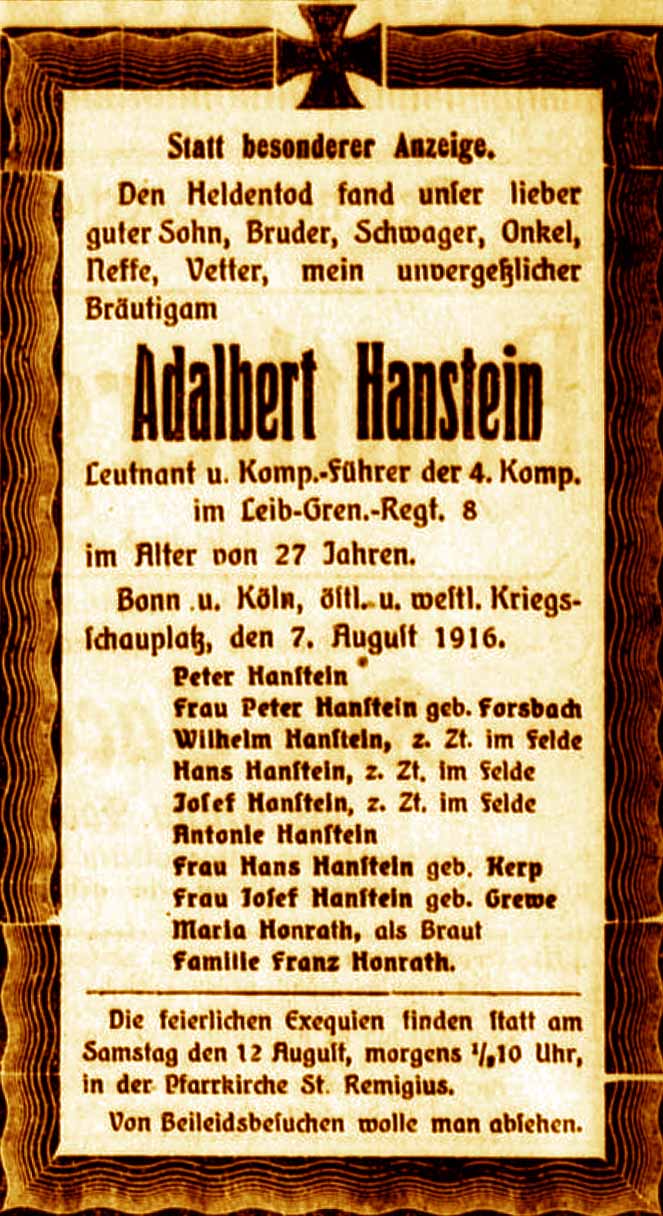 Anzeige im General-Anzeiger vom 8. August 1916
