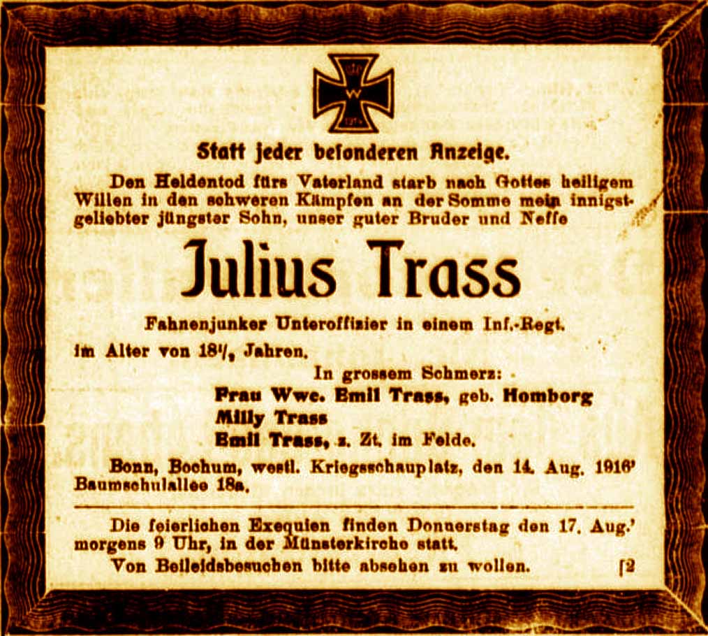 Anzeige im General-Anzeiger vom 15. August 1916