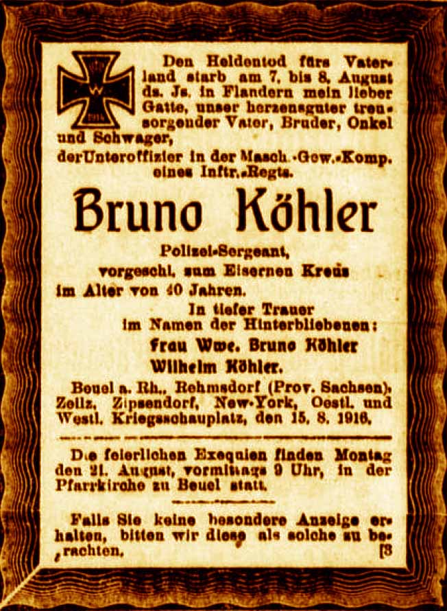 Anzeige im General-Anzeiger vom 16. August 1916
