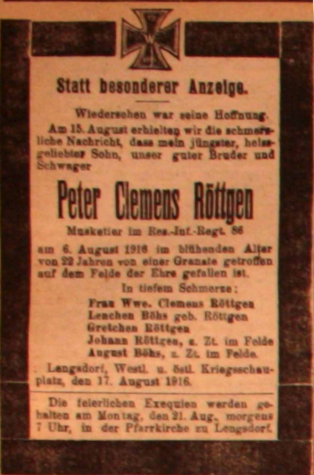 Anzeige in derDeutschen Reichs-Zeitung vom 18. August 1916