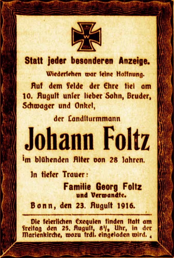 Anzeige im General-Anzeiger vom 24. August 1916