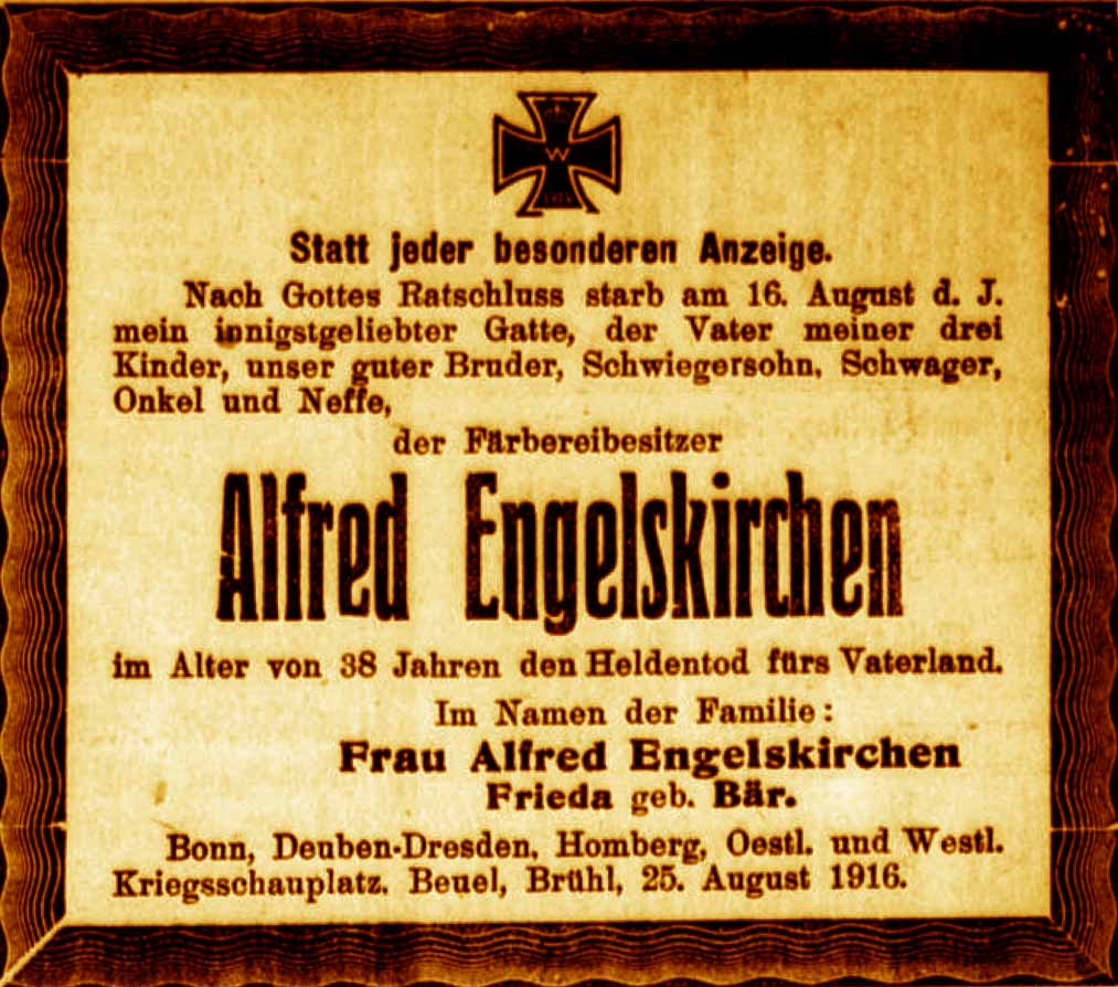 Anzeige im General-Anzeiger vom 25. August 1916