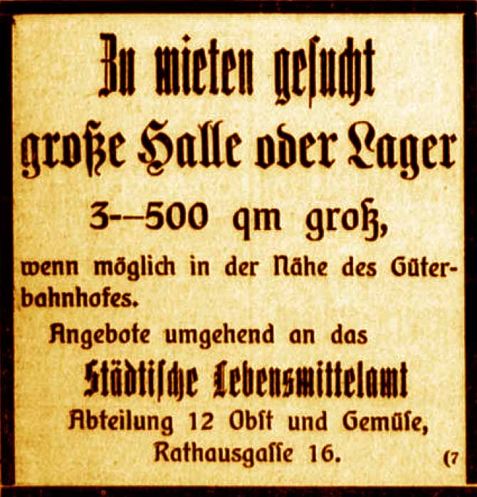 Anzeige im General-Anzeiger vom 26. August 1916