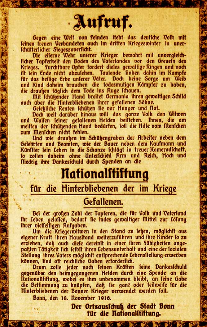 Anzeige im General-Anzeiger vom 1. Dezember 1916