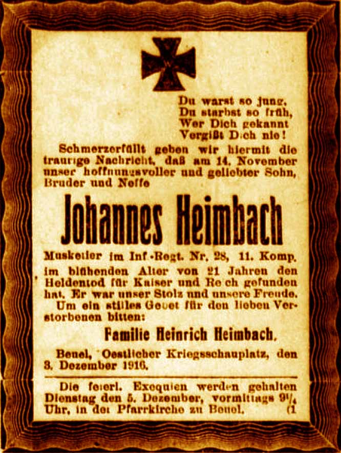 Anzeige im General-Anzeiger vom 4. Dezember 1916