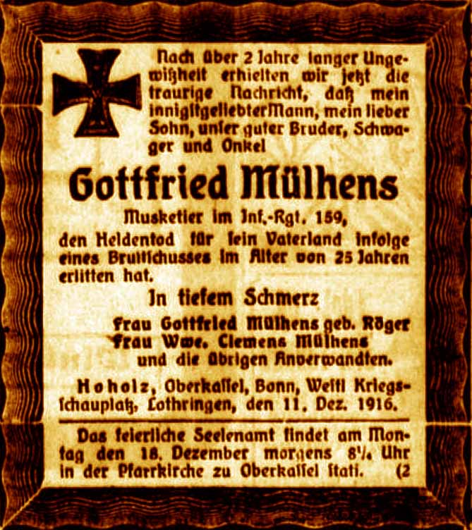 Anzeige im General-Anzeiger vom 12. Dezember 1916
