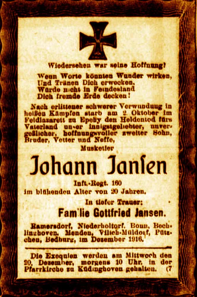 Anzeige im General-Anzeiger vom 17. Dezember 1916