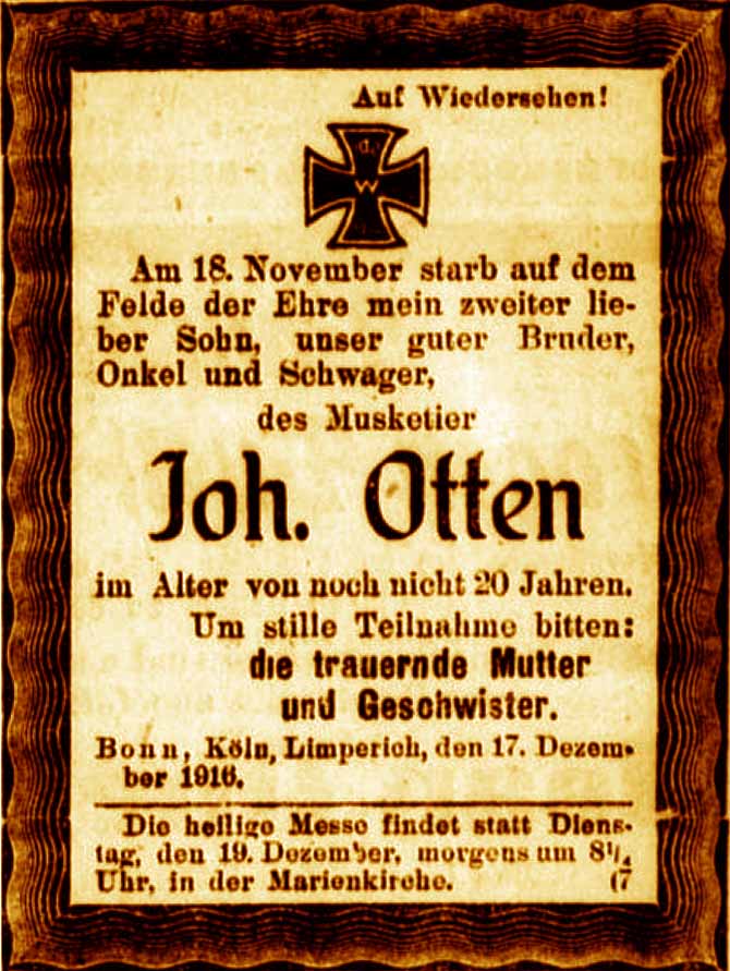 Anzeige im General-Anzeiger vom 17. Dezember 1916