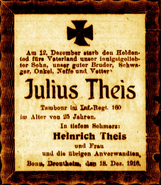 Anzeige im General-Anzeiger vom 19. Dezember 1916