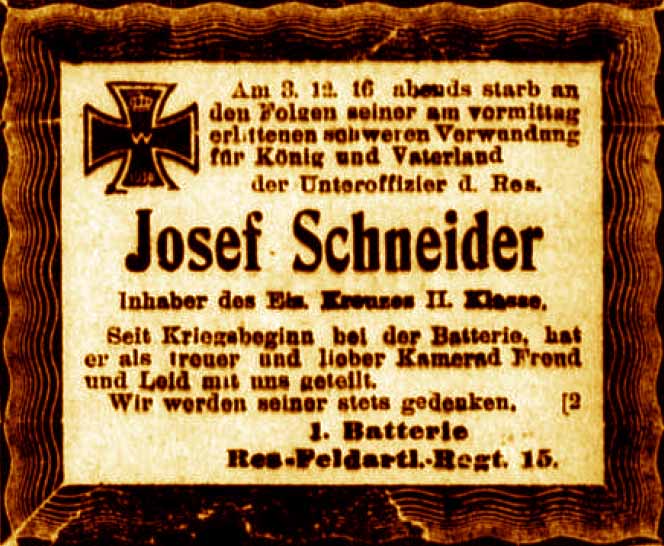 Anzeige im General-Anzeiger vom 19. Dezember 1916