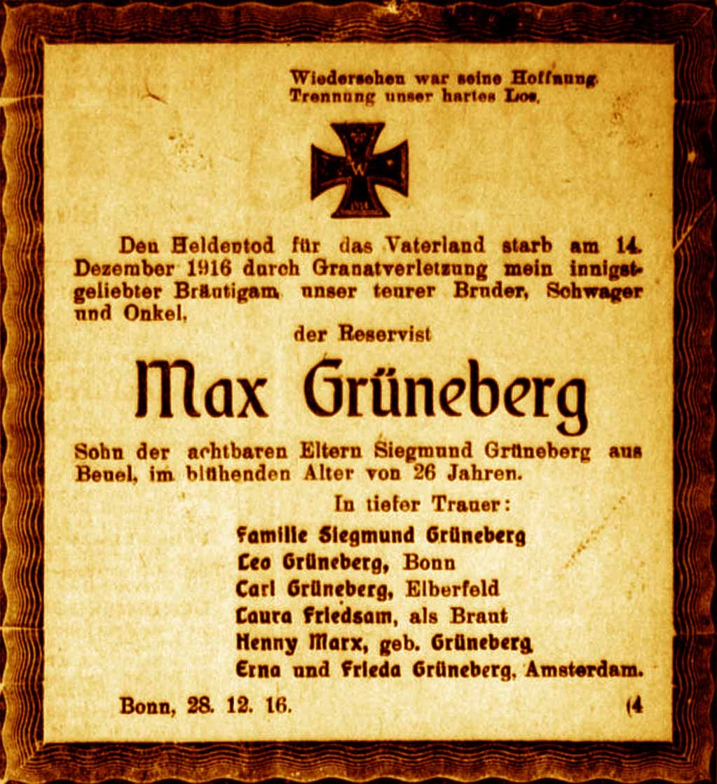 Anzeige im General-Anzeiger vom 28. Dezember 1916
