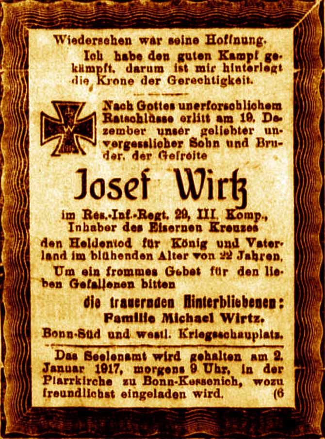 Anzeige im General-Anzeiger vom 30. Dezember 1916