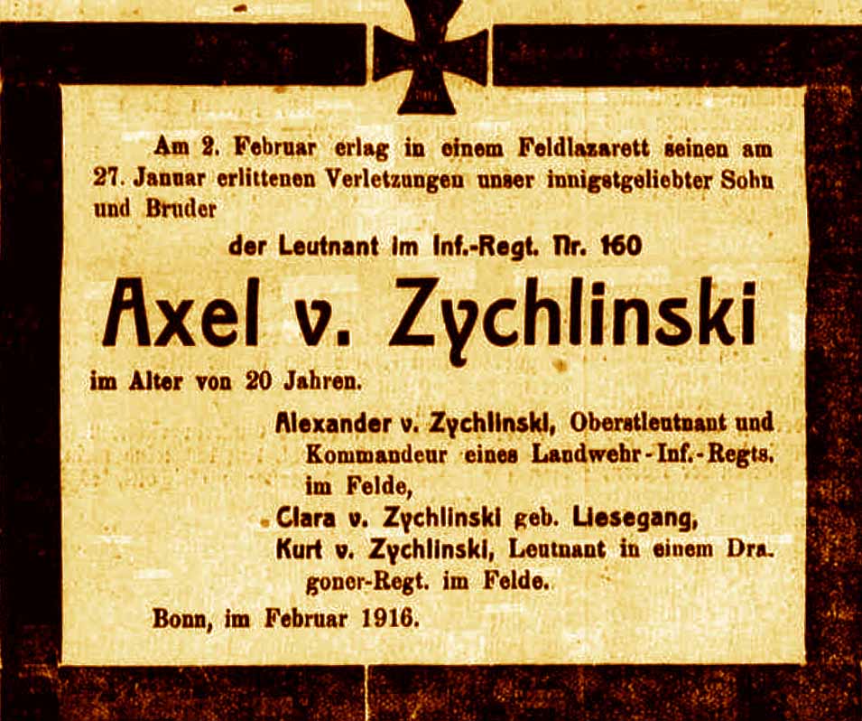 Anzeige in der Bonner Zeitung vom 7. Februar 1916