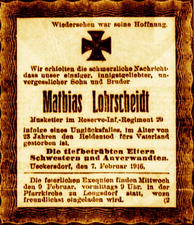 Anzeige im General-Anzeiger vom 8. Februar 1916