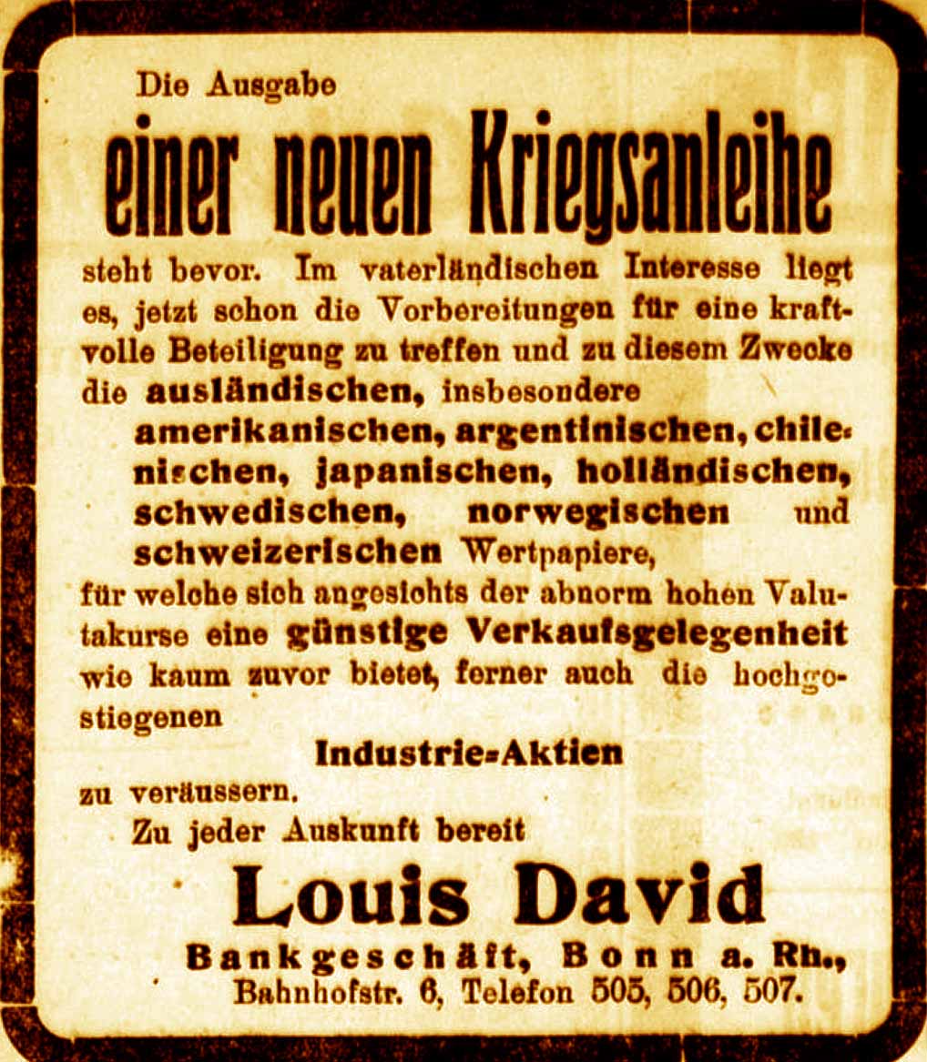 Anzeige im General-Anzeiger vom 24. Februar 1916