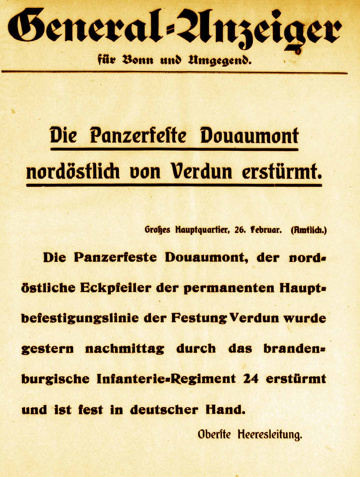 Extrablatt des General-Anzeigers vom 26. Februar 1916
