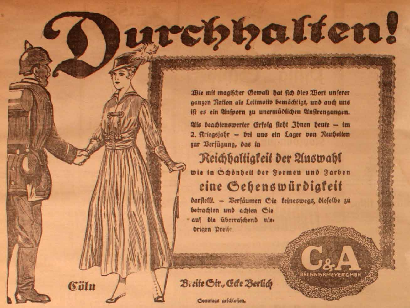 Anzeige in der Deutschen Reichs-Zeitung vom 27. Februar 1916