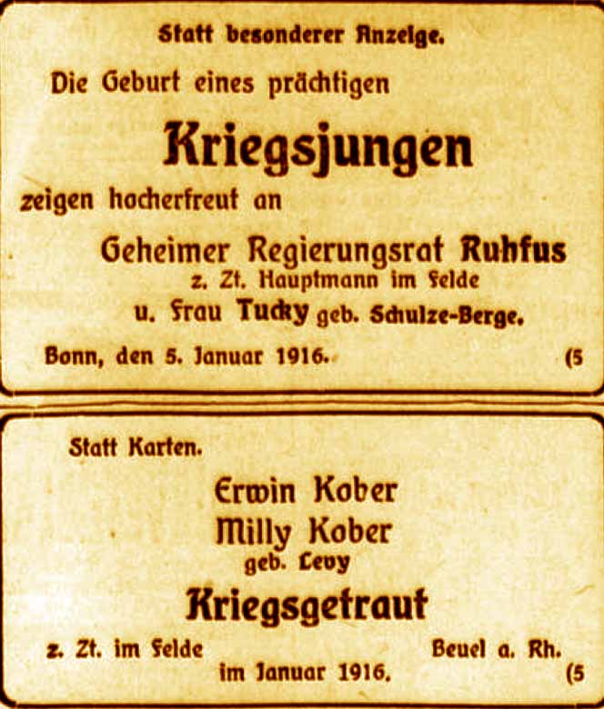 Anzeigen im General-Anzeiger vom 7. Januar 1916