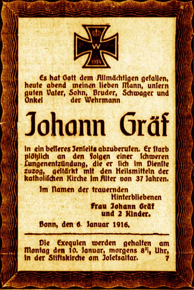 Anzeige im General-Anzeiger vom 9. Januar 1916