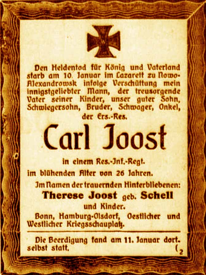 Anzeige im General-Anzeiger vom 18. Januar 1916