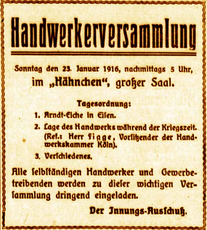 Anzeige im General-Anzeiger vom 21. Januar 1916