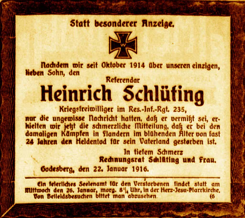 Anzeige im General-Anzeiger vom 22. Januar 1916