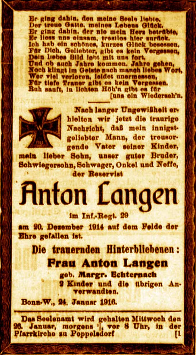 Anzeige im General-Anzeiger vom 24. Januar 1916