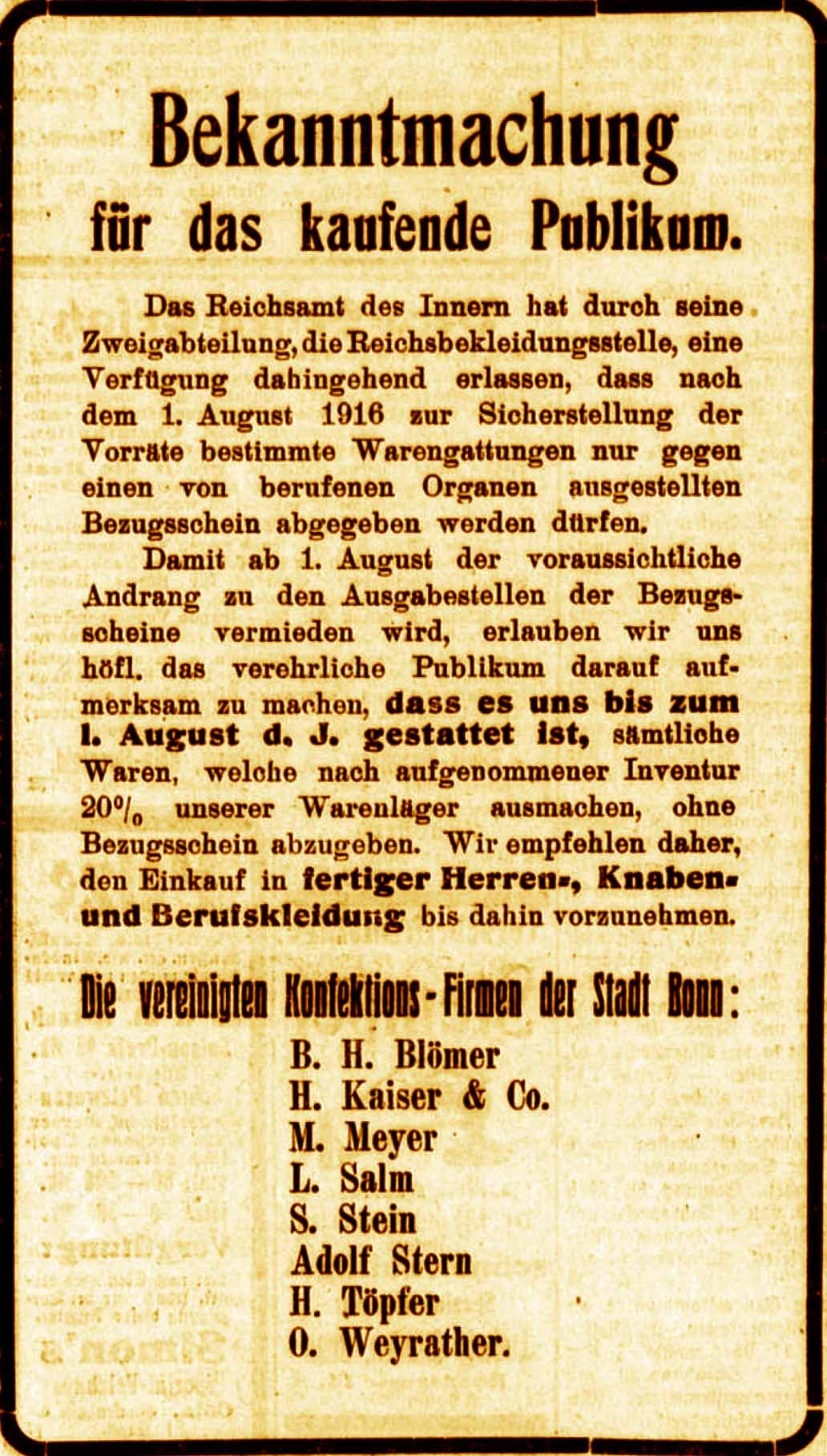 Anzeige im General-Anzeiger vom 2. Juli 1916