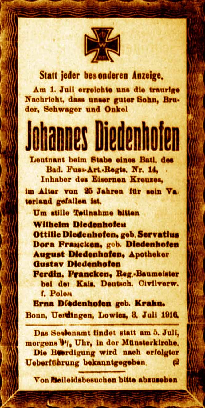 Anzeige im General-Anzeiger vom 4. Juli 1916