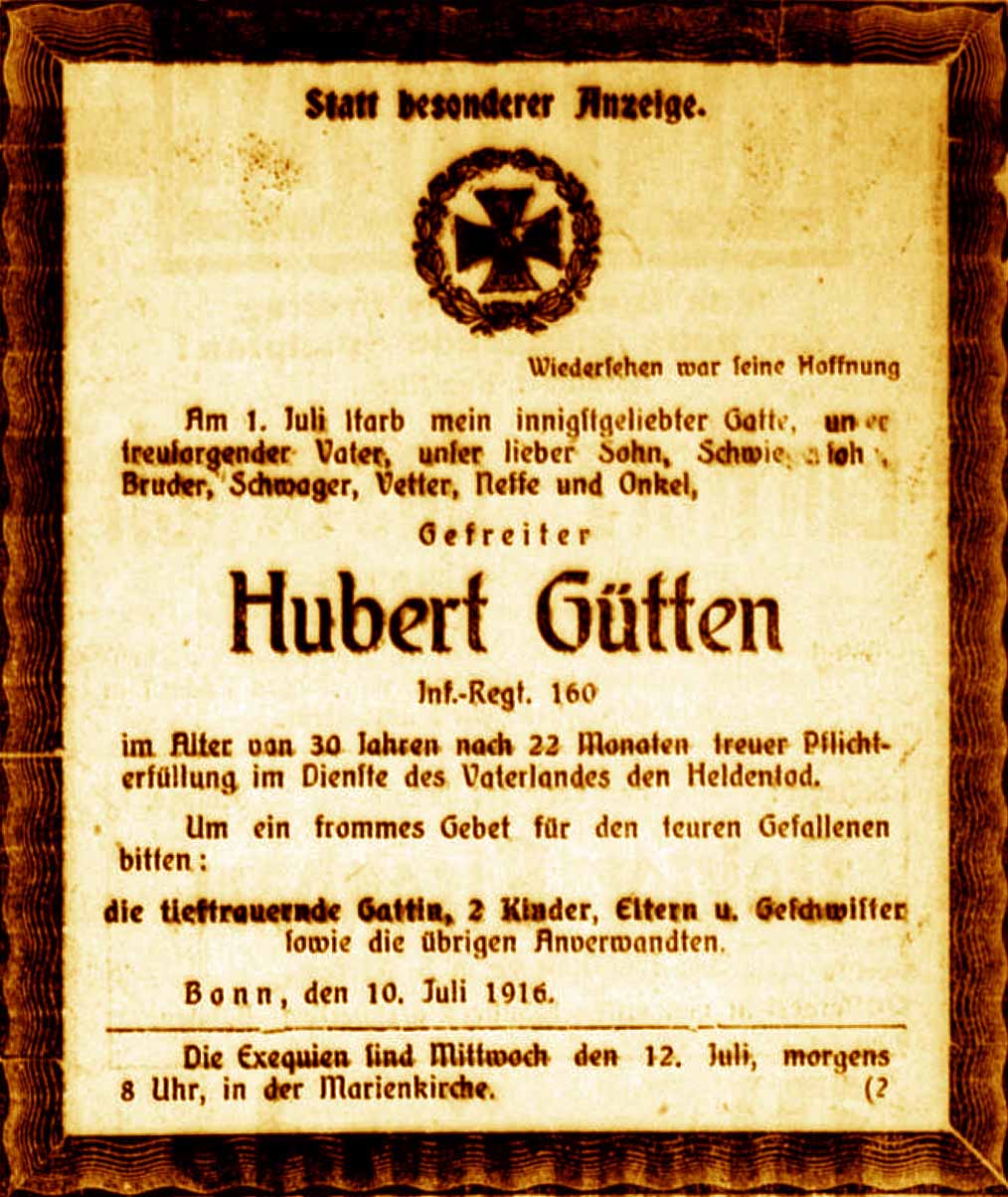 Anzeige im General-Anzeiger vom 11. Juli 1916